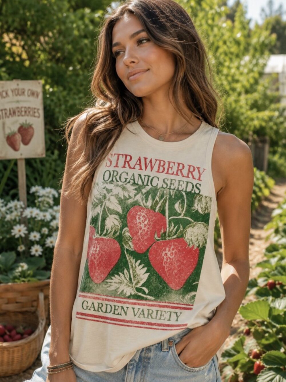 HTF NWT We The Free Garden Variety Strawberry Tank Top Boho Cottagecore L $58 - Picture 1 of 8